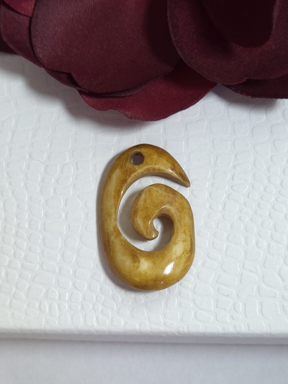 Vintage Hand Carved Māori Koru Spiral Bone or Antler Pendant